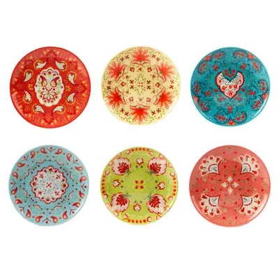 Certified International Francesca Set Of 6 Canape Plate, 6" 6 Asst In Green;red;pink