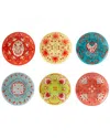 Certified International Francesca Set Of 6 Canape Plates In Multicolor