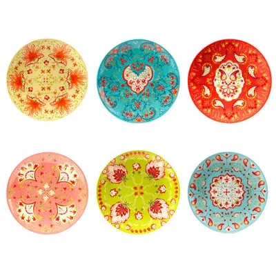 Certified International Francesca Set Of 6 Salad Plate 6 Asst In Green;red;pink