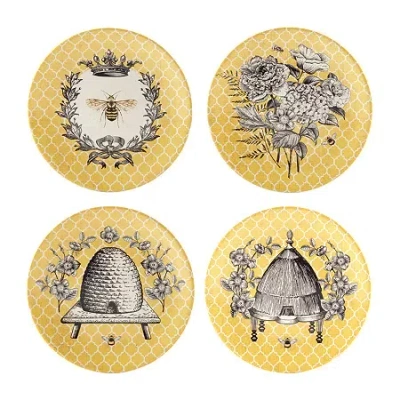 Certified International French Bees 4-pc. Earthenware Salad Plate In Yellow