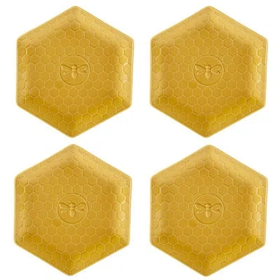 Certified International French Bees Set Of 4 Embossed Honeycomb Dinner Plates