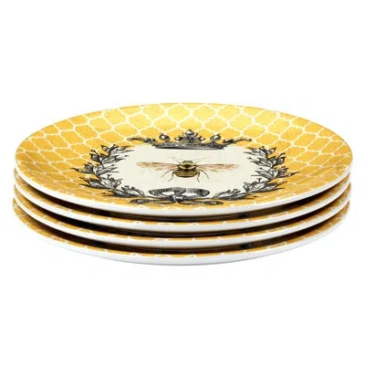 Certified International French Bees Set Of 4 Salad Plates In Black;white;yellow