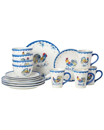 Certified International French Rooster 16pc Dinnerware Set In Blue