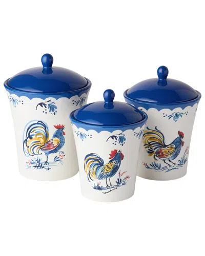 Certified International French Rooster Canister 3pc Set In Blue