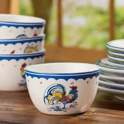 Certified International French Rooster Ceramic Ice Cream Bowl Set Of 4, 5.25 X 3 Inch Bowls With Cobalt Borders And Classic  In Multicolored