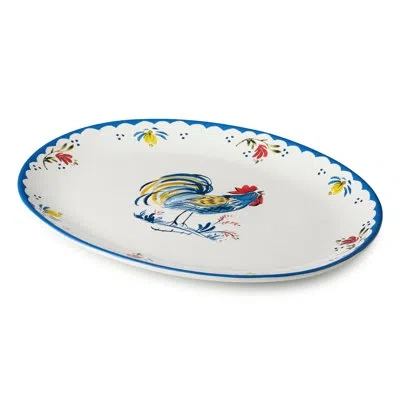 Certified International French Rooster Ceramic Oval Platter 16 X 12 Inches, Rustic Farmhouse Serving Platter With Cobalt Tri In Multicolored