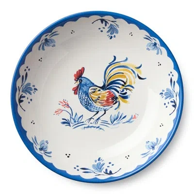 Certified International French Rooster Ceramic Serving Bowl 13 X 3 Inches, Rustic Farmhouse Bowl With Cobalt Trim And Classi In Multicolored