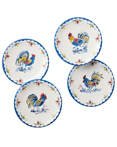 Certified International French Rooster Set Of 4 Canape Plates In Multi