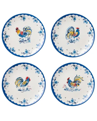Certified International French Rooster Set Of 4 Dinner Plates In Blue