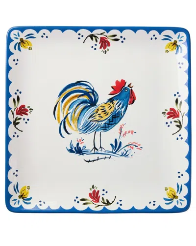 Certified International French Rooster Square Platter In Blue