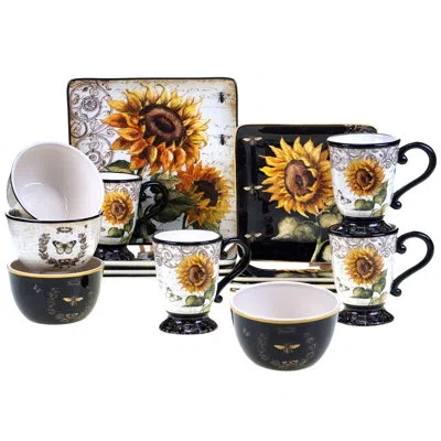 Certified International French Sunflowers 16 Piece Dinnerware Set, Service For 4 In Black;orange