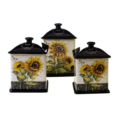 Certified International French Sunflowers 3-piece Kitchen Canister Set In Black;white;yellow