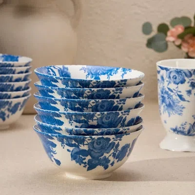 Certified International Gabrielle Blue Porcelain All Purpose Bowl Set Of 6, 6.25‑inch Assorted Scalloped Floral Toile Bowls 