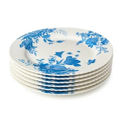 Certified International Gabrielle Blue Porcelain Dinner Plate Set Of 6, 11‑inch Assorted Scalloped Floral Toile Plates, Eleg
