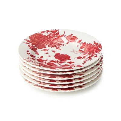 Certified International Gabrielle Rose Porcelain Canape Plate Set Of 6, 6‑inch Assorted Scalloped Floral Toile Plates With I