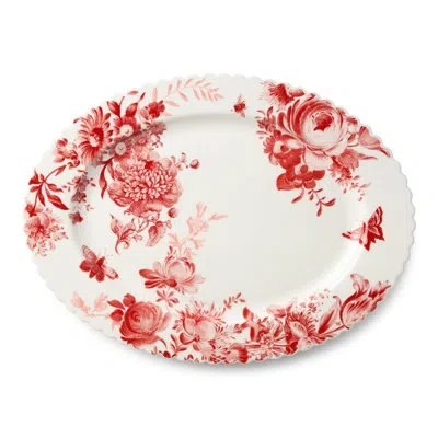 Certified International Gabrielle Rose Porcelain Oval Platter 16 X 12 Inches, Scalloped Floral Toile Serve Platter With Inte