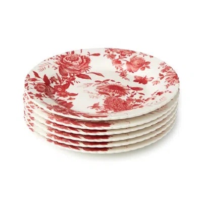 Certified International Gabrielle Rose Porcelain Salad Plate Set Of 6, Scalloped Rose Toile Plates With Varied Floral Scenes