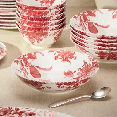 Certified International Gabrielle Rose Porcelain Soup Bowl Set Of 6, Scalloped Rose Toile Bowls With Interior And Rim Floral