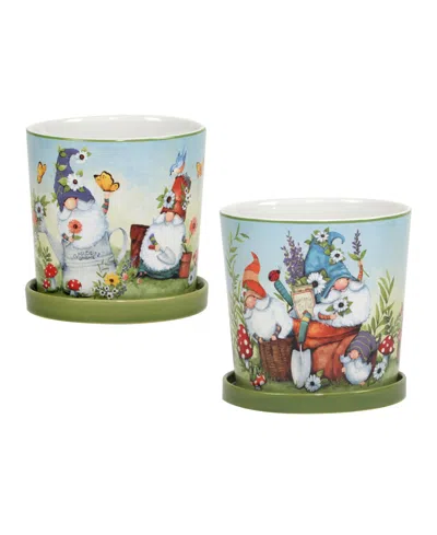 Certified International Garden Gnomes 2- Pc Planter Set With Saucer
