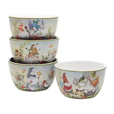 Certified International Garden Gnomes 4-pc. Earthenware Ice Cream Bowl In Green