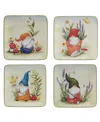 Certified International Garden Gnomes Set Of 4 Canape Plates 6"