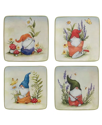 Certified International Garden Gnomes Set Of 4 Canape Plates 6"