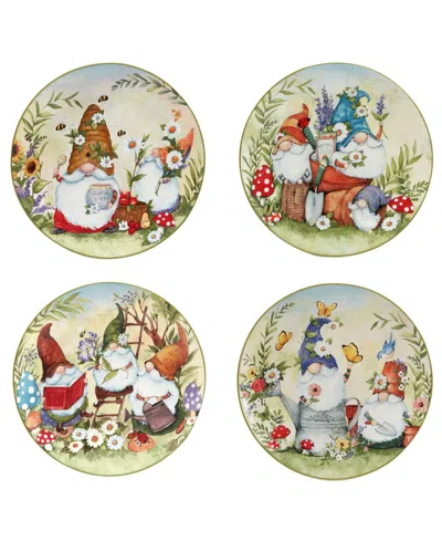 Certified International Garden Gnomes Set Of 4 Dinner Plate 11"