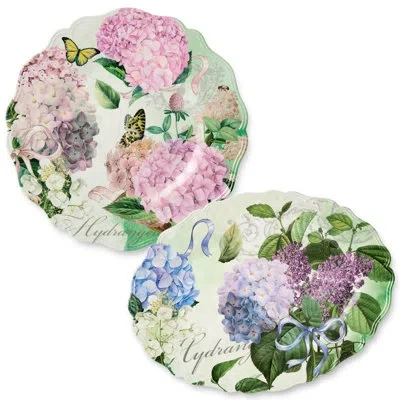 Certified International Garden Path Melamine 2pc Platter Set – 14" Round & 18"x13.5" Oval Platters In Pink, Purple, And Whit In Blue;white;green;pink;orange;purple