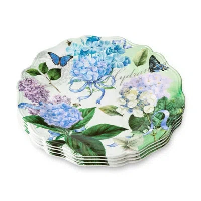 Certified International Garden Path Melamine Set Of 4 Dinner Plates, 11" - Elegant Hydrangea Design In Pink, Purple, White,  In Green