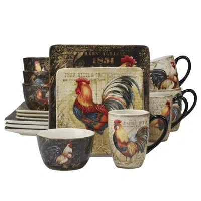 Certified International Gilded Rooster 16 Piece Dinnerware Set, Service For 4 In Black;gold