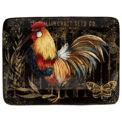 Certified International Gilded Rooster Rectangular Platter In Black