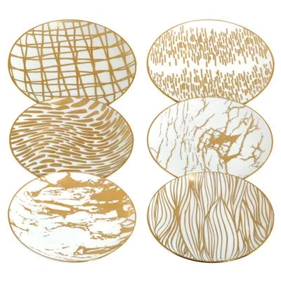 Certified International Gold Set Of 6 Plated Canape Plates 6in Asst In Neutral