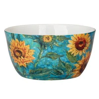Certified International Golden Sunflowers Deep Bowl 11in Diam X 5.5in 198oz In Blue