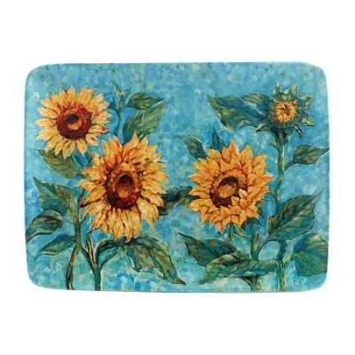 Certified International Golden Sunflowers Serving Platter In Blue
