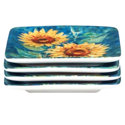 Certified International Golden Sunflowers Set Of 4 Canape Plates