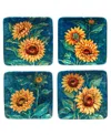 Certified International Golden Sunflowers Set Of 4 Canape Plates In Miscellaneous