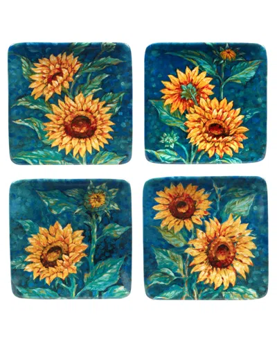 Certified International Golden Sunflowers Set Of 4 Canape Plates In Miscellaneous