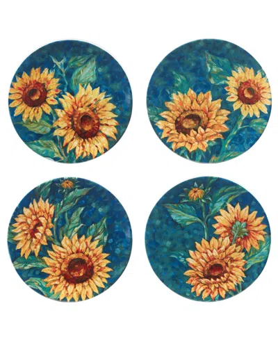 CERTIFIED INTERNATIONAL GOLDEN SUNFLOWERS SET OF 4 DINNER PLATES