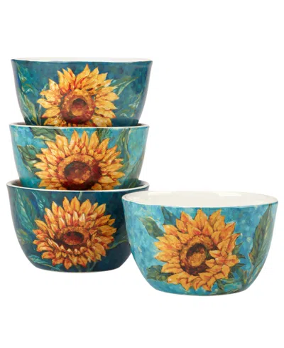 CERTIFIED INTERNATIONAL GOLDEN SUNFLOWERS SET OF 4 ICE CREAM BOWLS