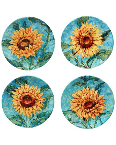 Certified International Golden Sunflowers Set Of 4 Salad Plates In Multi