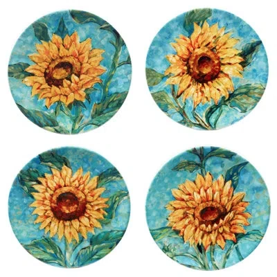 Certified International Golden Sunflowers Set Of 4 Salad Plates In Black;brown;green;orange