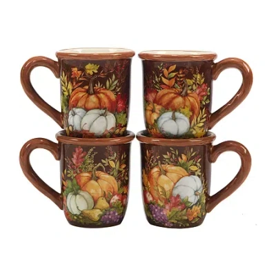 Certified International Harvest Blessings 4-pc. Holiday Coffee Mug In Brown