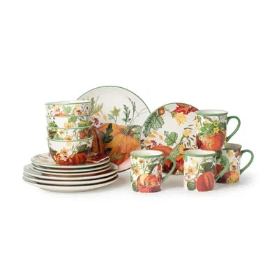 Certified International Harvest Fields 16-piece Ceramic Dinnerware Set – Rustic Farmhouse Plates, Mugs & Bowls For Cozy Dini In Black;brown;red;yellow;orange