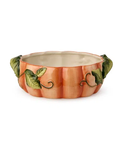 Certified International Harvest Fields 3-d Pumpkin Shallow Serving Bowl In Orange