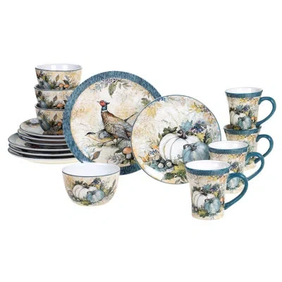Certified International Harvest Gatherings 16pc Dinnerware Set In Blue;beige