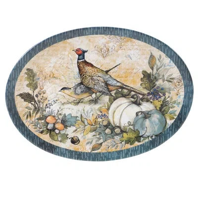 Certified International Harvest Gatherings Oval Platter In Blue;orange;cream