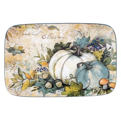 Certified International Harvest Gatherings Rectangular Platter In Blue;orange;cream
