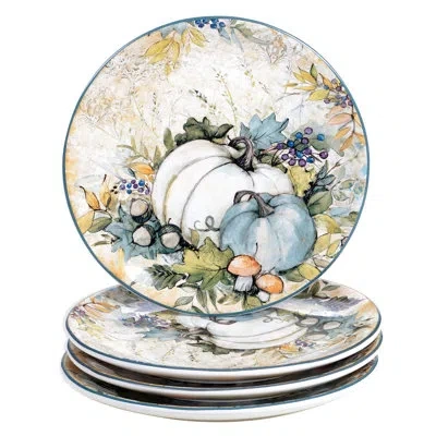 Certified International Harvest Gatherings Set Of 4 Dessert Plate In Blue;yellow