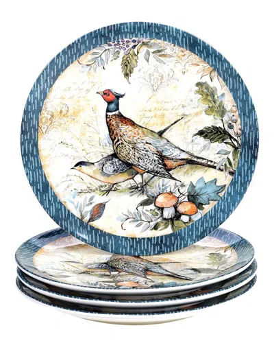 Certified International Harvest Gatherings Set Of 4 Dinner Plates In Blue
