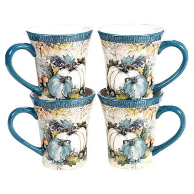 Certified International Harvest Gatherings Set Of 4 Mug In Blue;brown